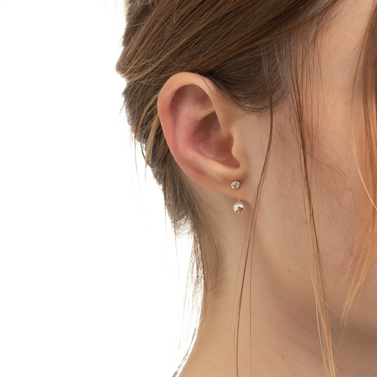 BUMBLE BEE Diamond Earring w/ Akoya Pearl Backing - Image 2