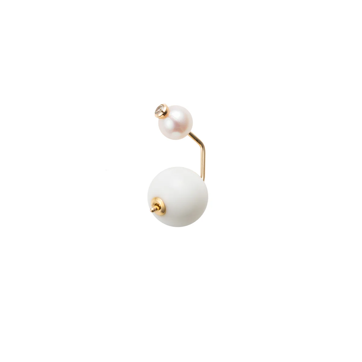 BELUGA Diamond Pearl Earring with White Agate Backing - Image 3
