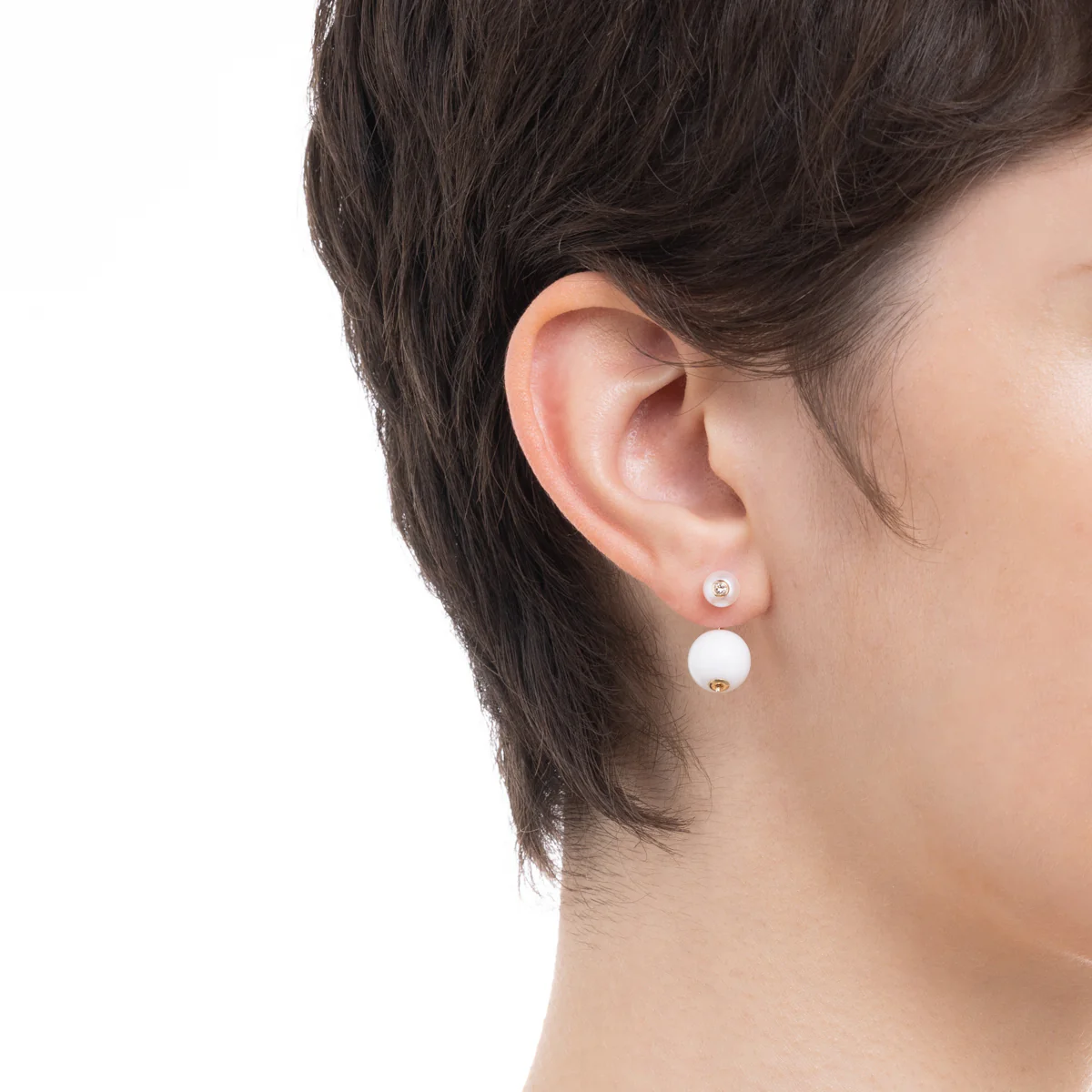 BELUGA Diamond Pearl Earring with White Agate Backing - Image 5