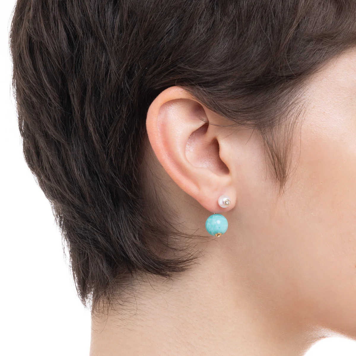 BELUGA Diamond Pearl Earring with Amazonite Backing - Image 2
