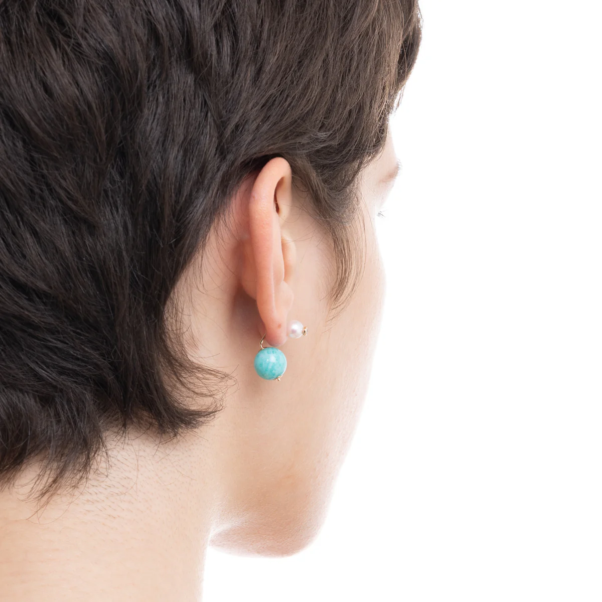 BELUGA Diamond Pearl Earring with Amazonite Backing - Image 5