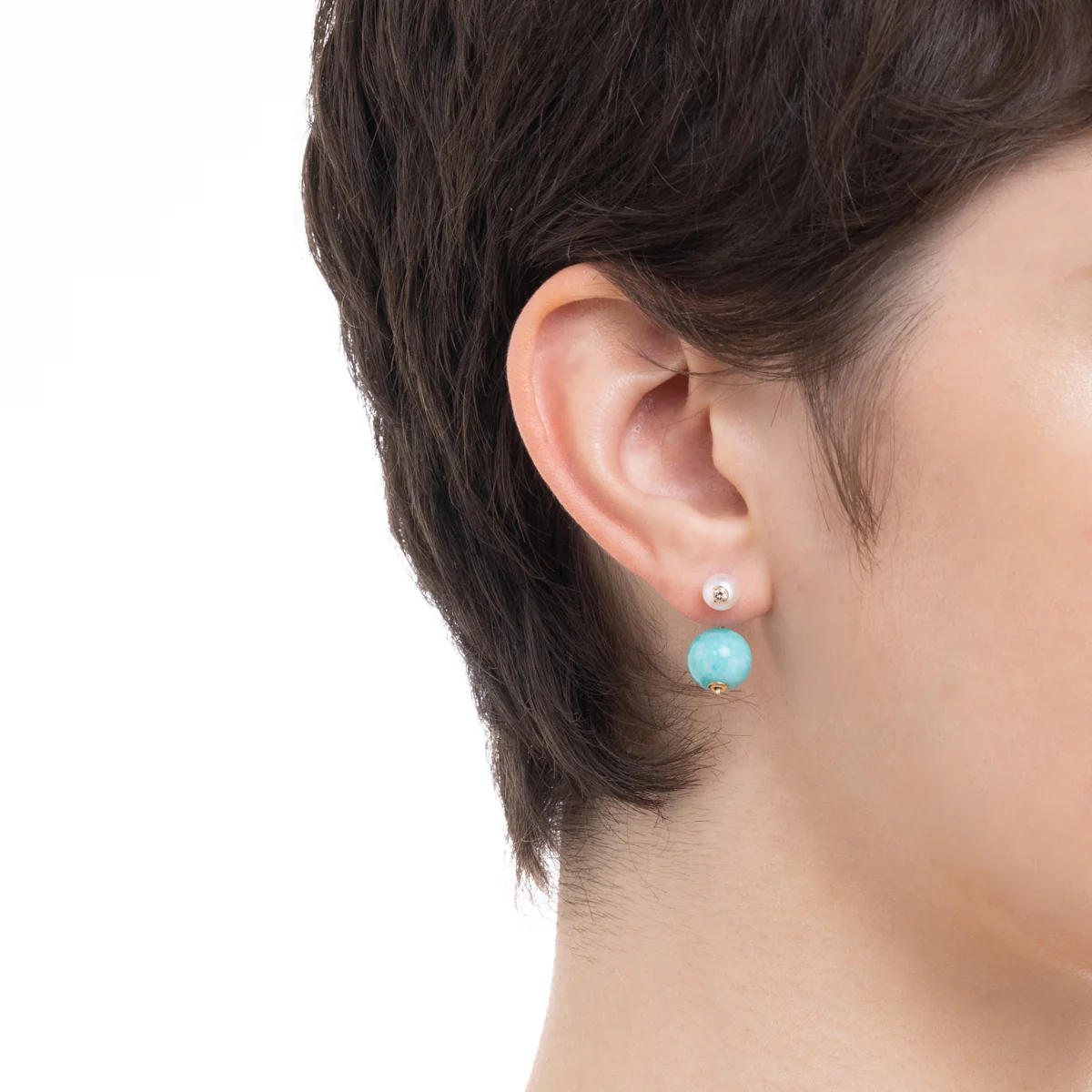 BELUGA Diamond Pearl Earring with Amazonite Backing - Image 6