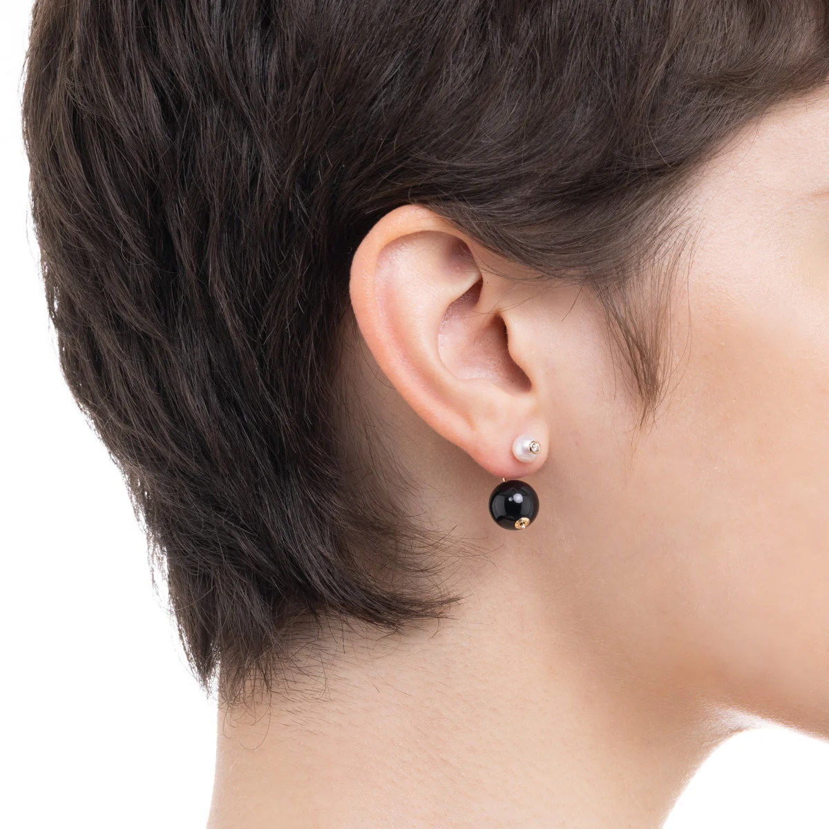 BELUGA Diamond Pearl Earring with Onyx Backing - Image 2