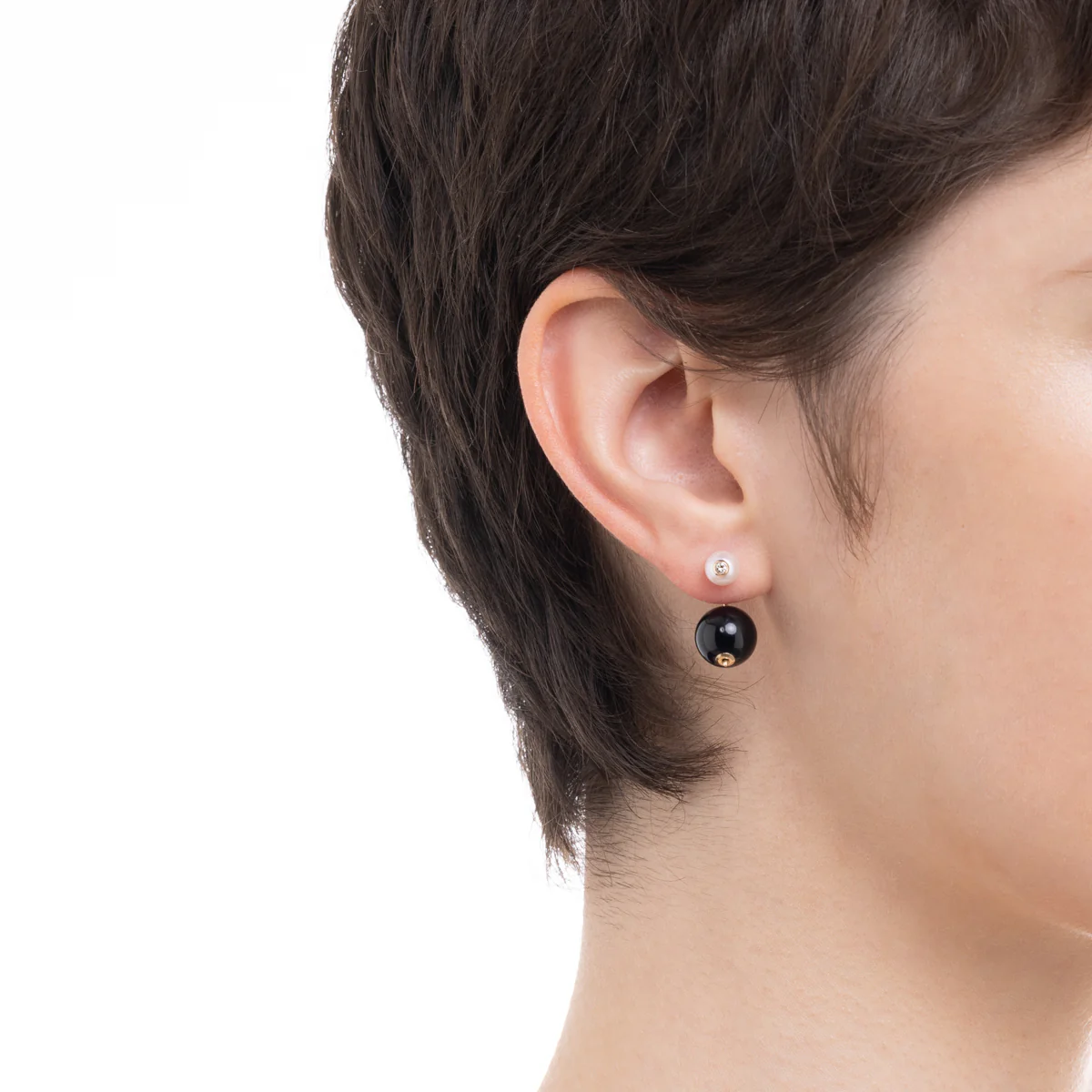 BELUGA Diamond Pearl Earring with Onyx Backing - Image 5