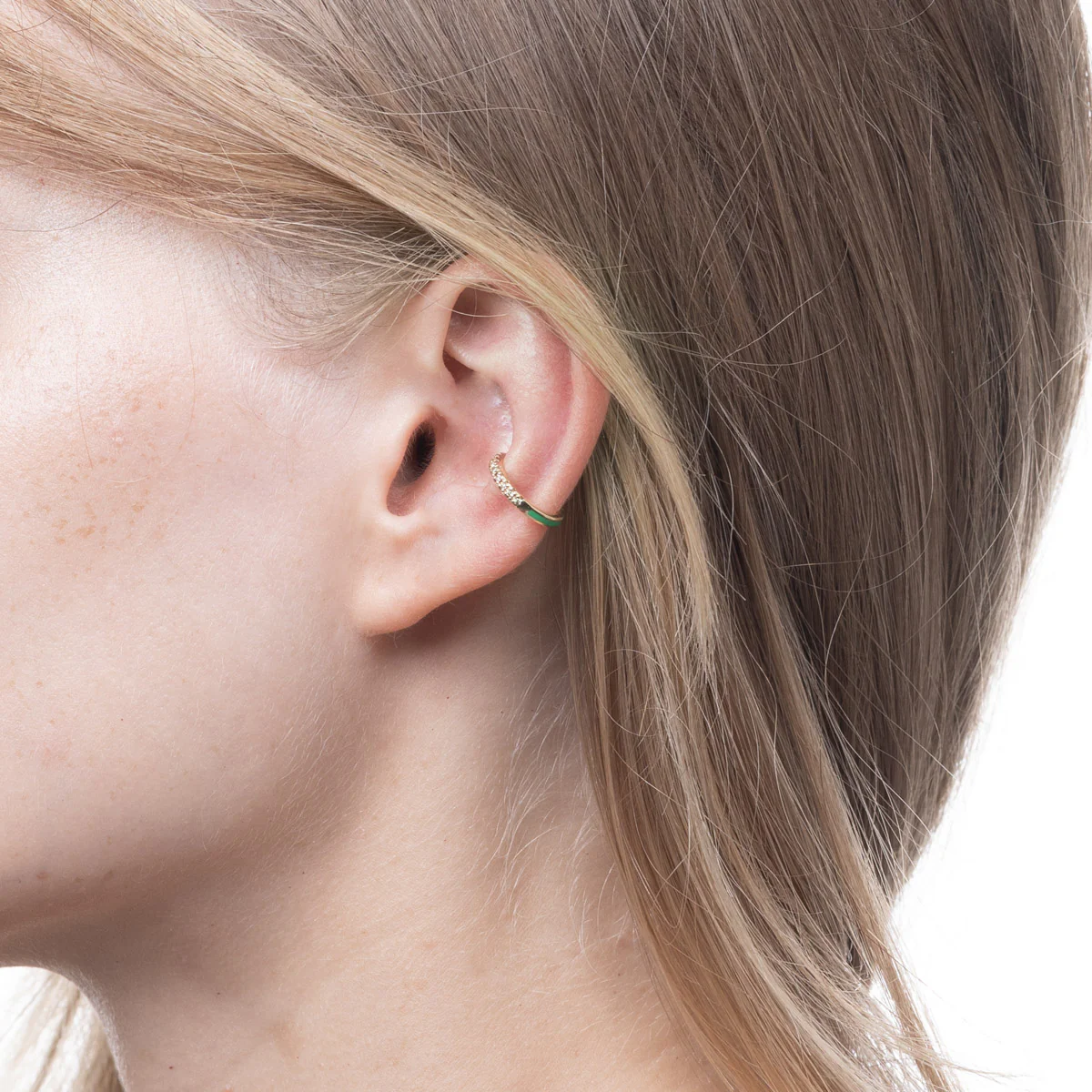 BIRD OF PARADISE Diamond Ear Cuff in Chameleon Green - Image 2