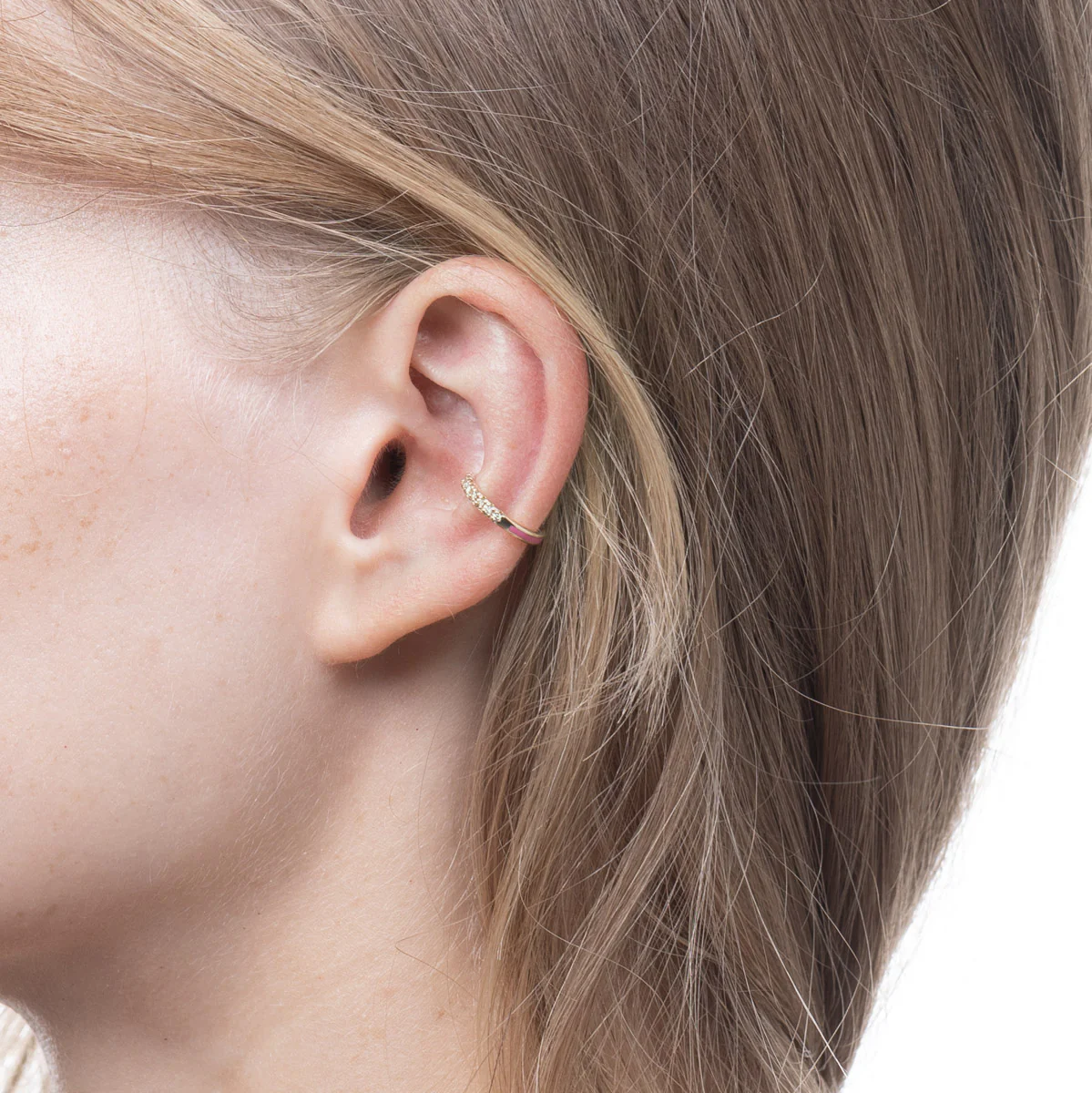BIRD OF PARADISE Diamond Ear Cuff in Neon Rose - Image 2