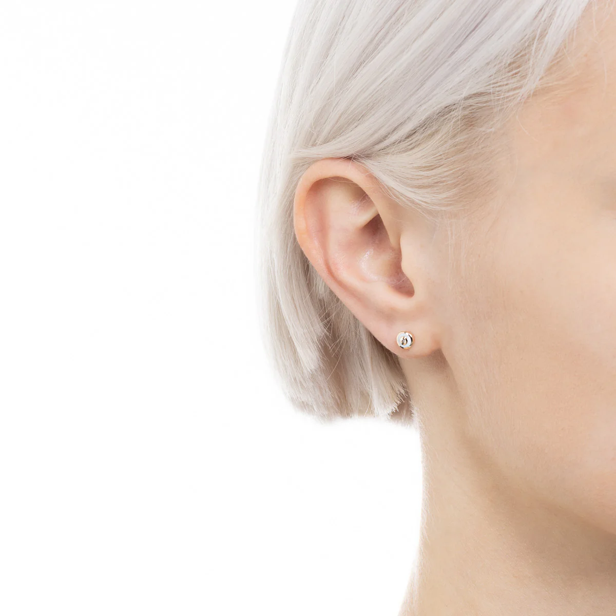 BIRD OF PARADISE Enamel Diamond Bird's Eye Stud Earring in Ivory White - Image 4