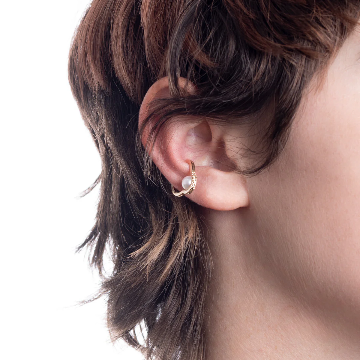 Mini BELUGA Diamond Akoya Pearl Ear Cuff - Image 5