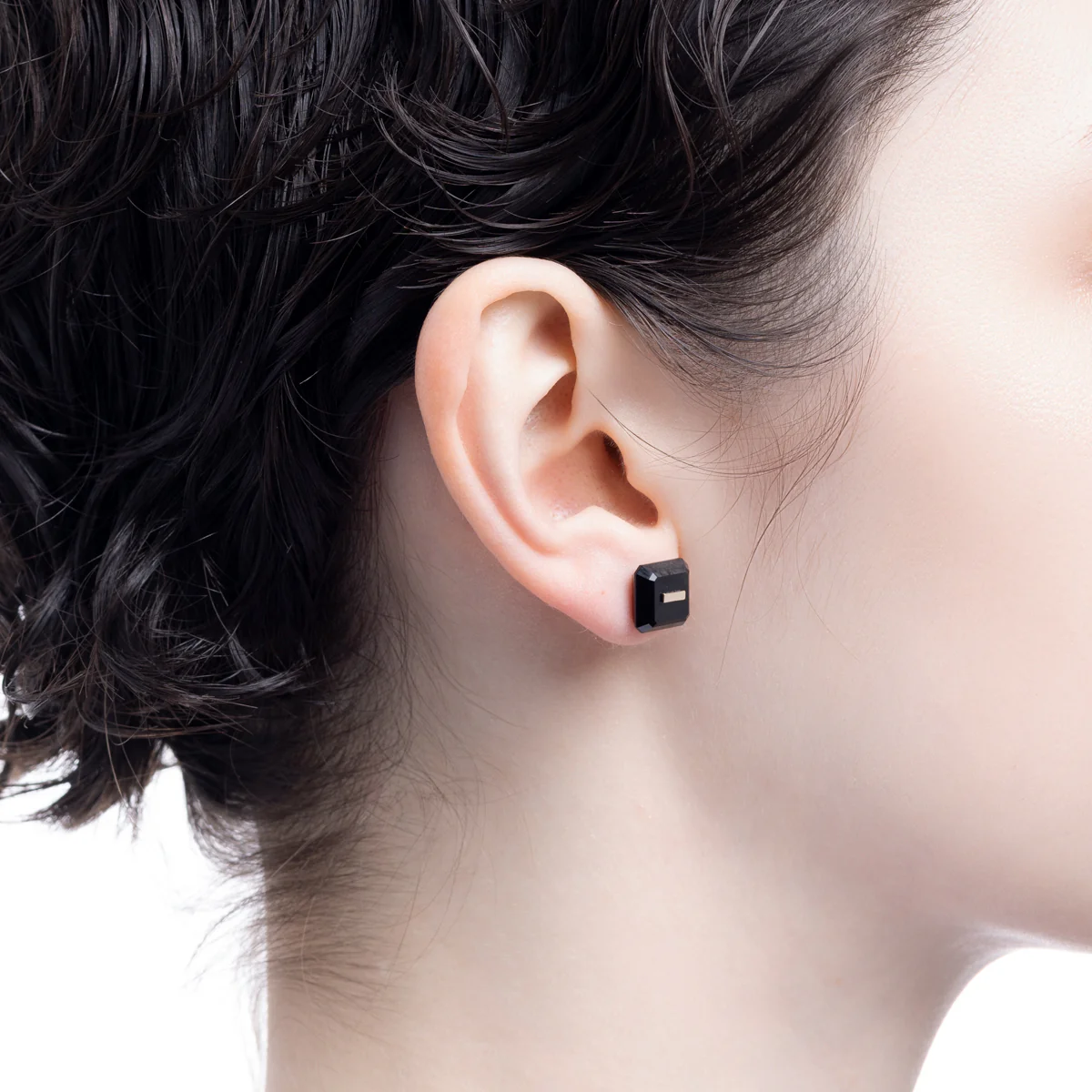 BIRD OF PARADISE Naked Square Stone Stud Earring, Onyx - Image 2