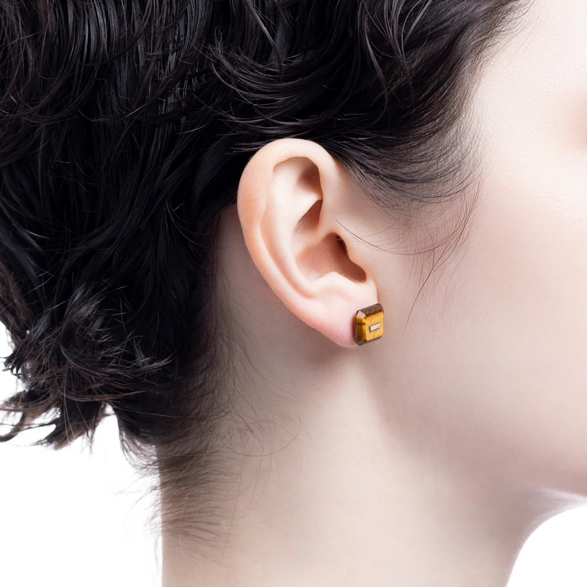 BIRD OF PARADISE Naked Square Stone Stud Earring, Tiger's eye - Image 2