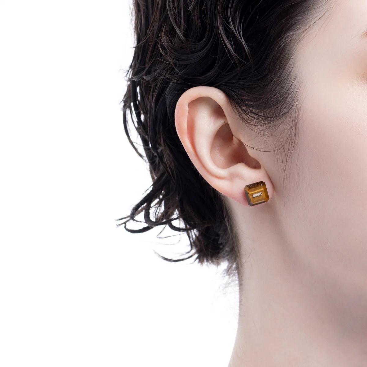BIRD OF PARADISE Naked Square Stone Stud Earring, Tiger's eye - Image 4
