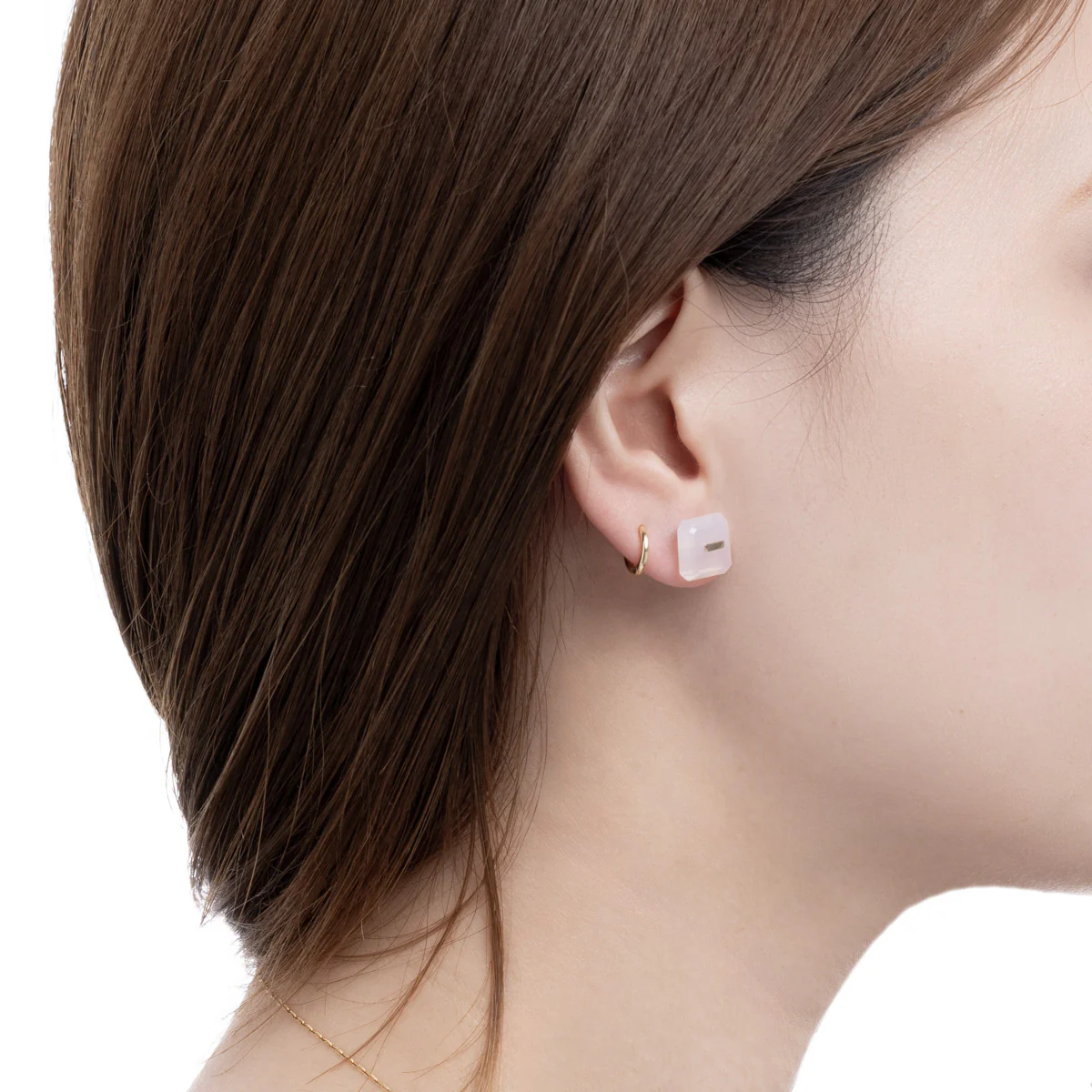 BIRD OF PARADISE Naked Square Stone Stud Earring, White Chalcedony - Image 2