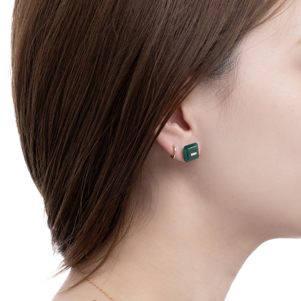 BIRD OF PARADISE Naked Square Stone Stud Earring, Green Agate - Image 2