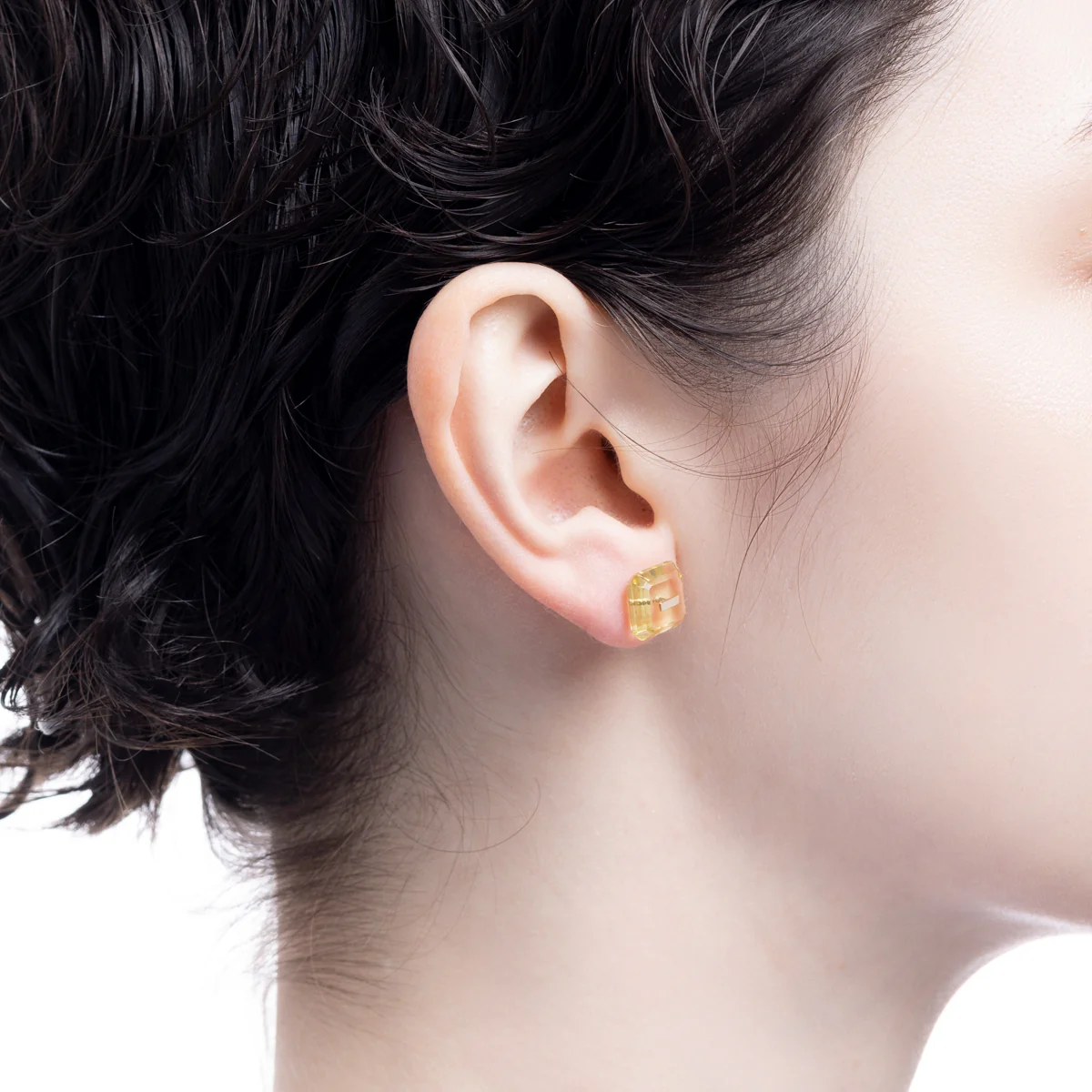 BIRD OF PARADISE Naked Square Stone Stud Earring, Lemon Quartz - Image 2