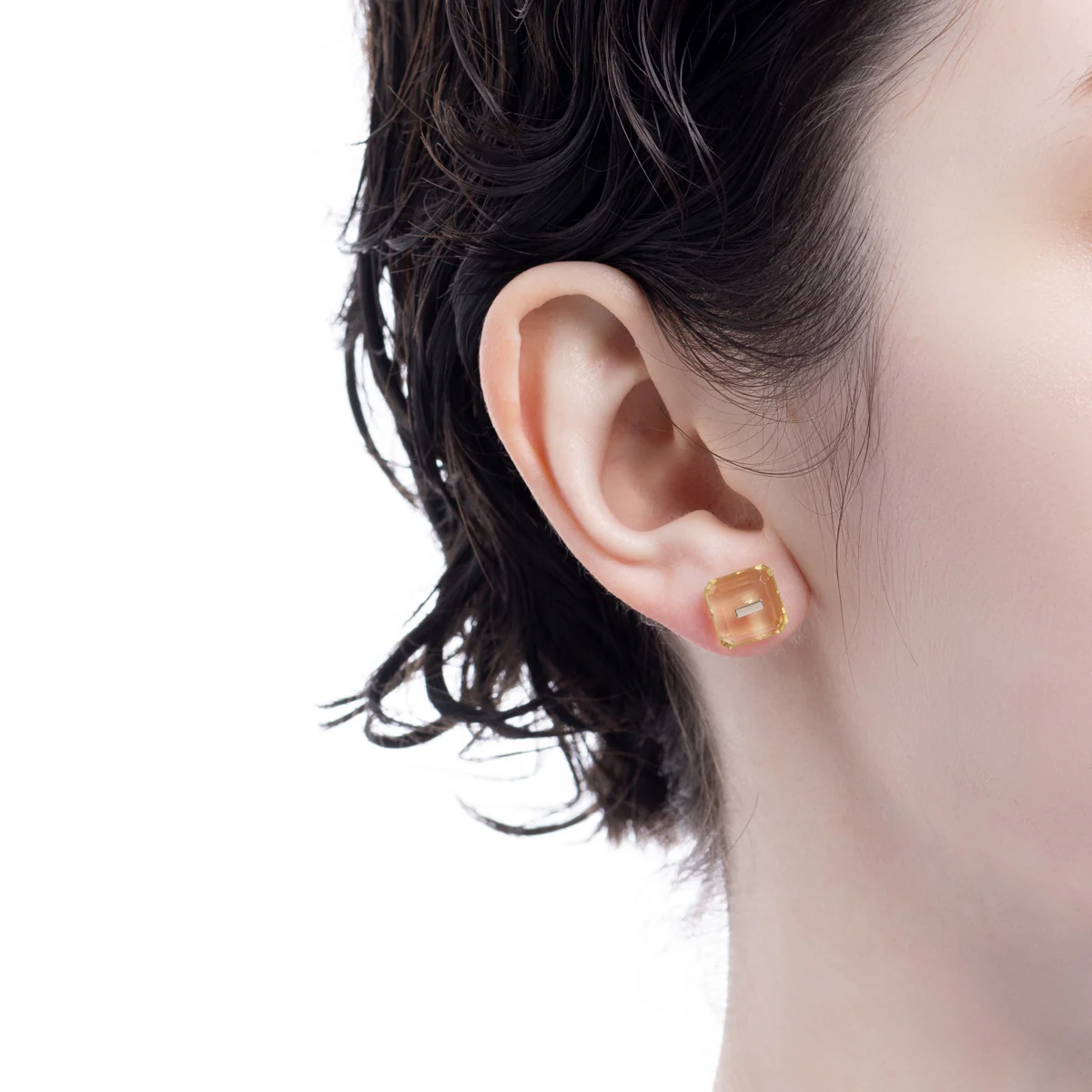 BIRD OF PARADISE Naked Square Stone Stud Earring, Lemon Quartz - Image 4