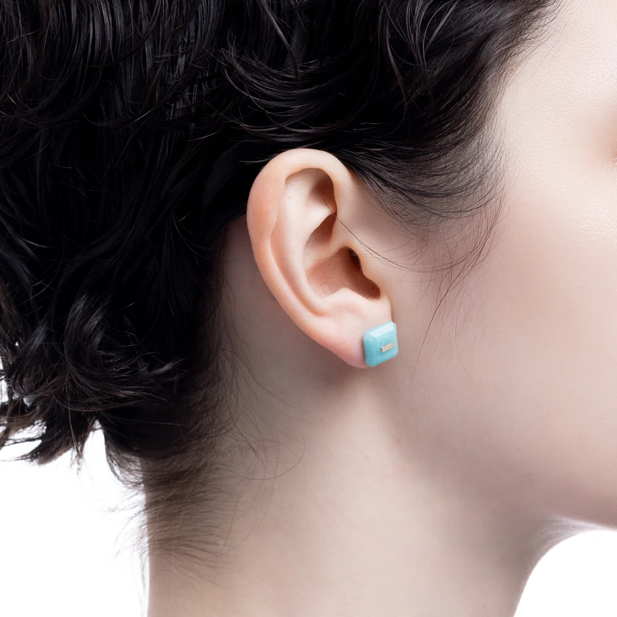 BIRD OF PARADISE Naked Square Stone Stud Earring, Amazanite - Image 2