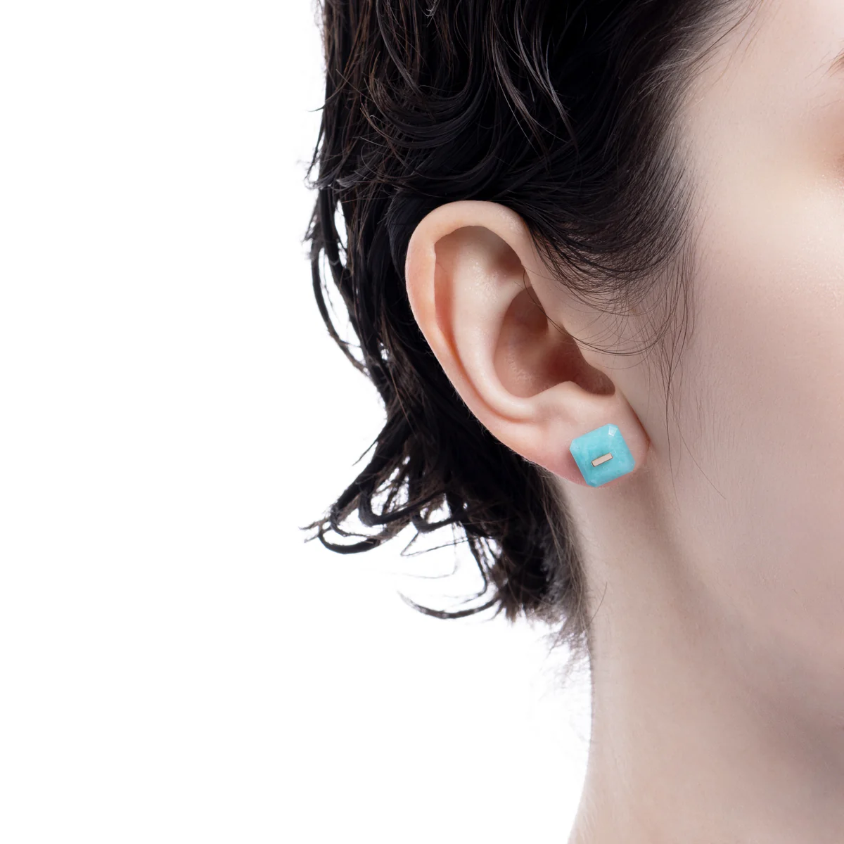 BIRD OF PARADISE Naked Square Stone Stud Earring, Amazanite - Image 4