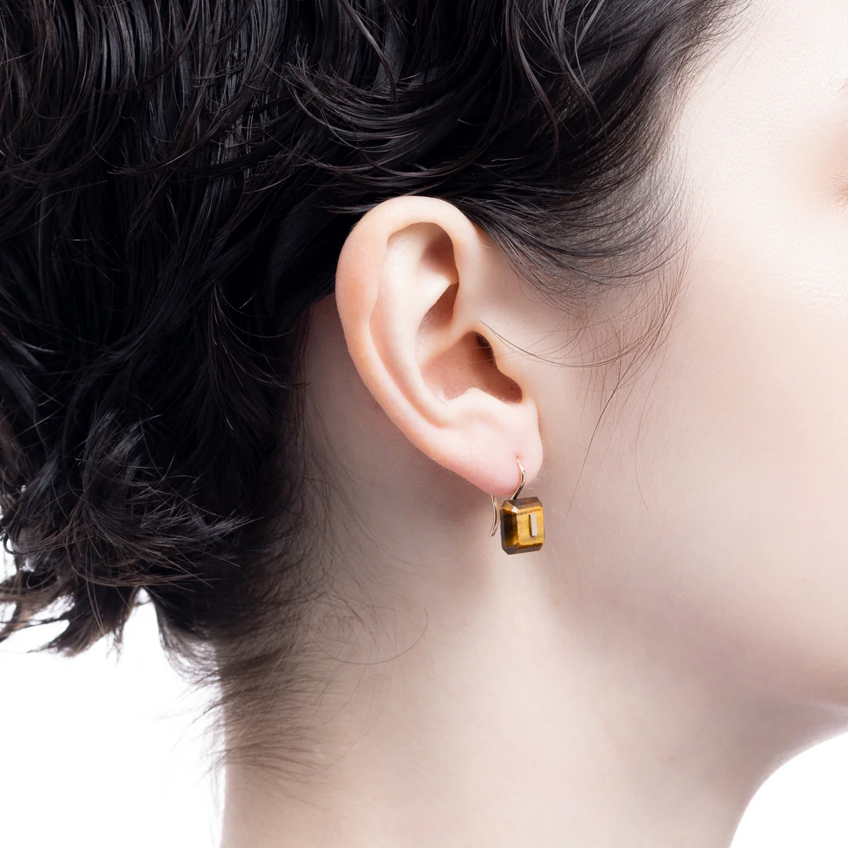 BIRD OF PARADISE Naked Square Stone Hook Earring, Tiger's eye - Image 2
