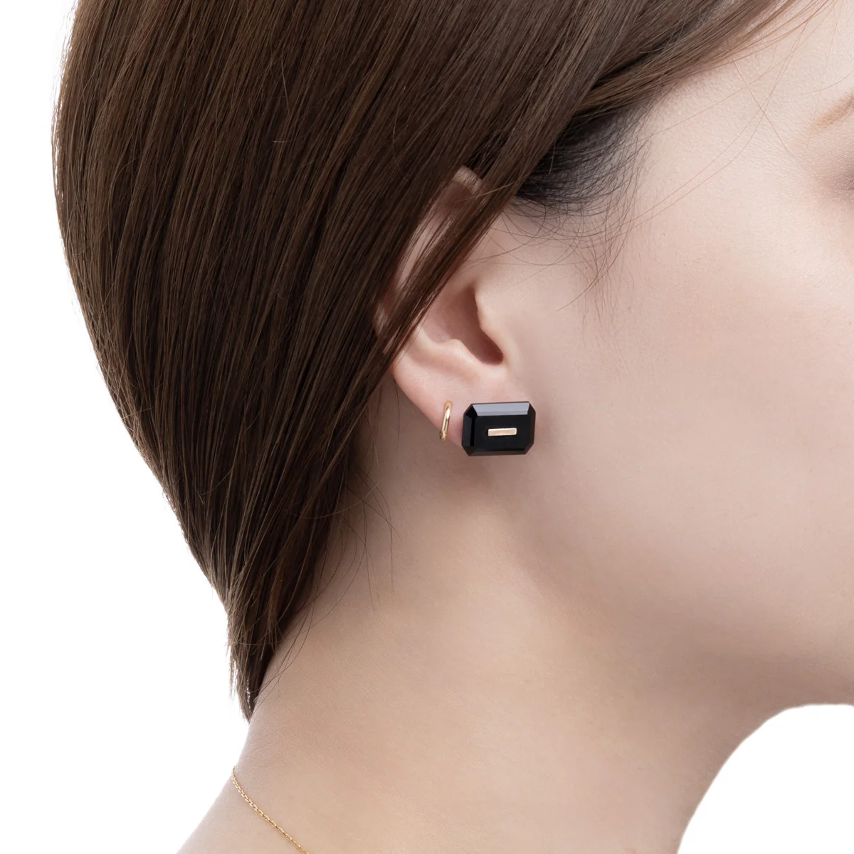 BIRD OF PARADISE Naked Rectangle Stone Stud Earring, Onyx - Image 2