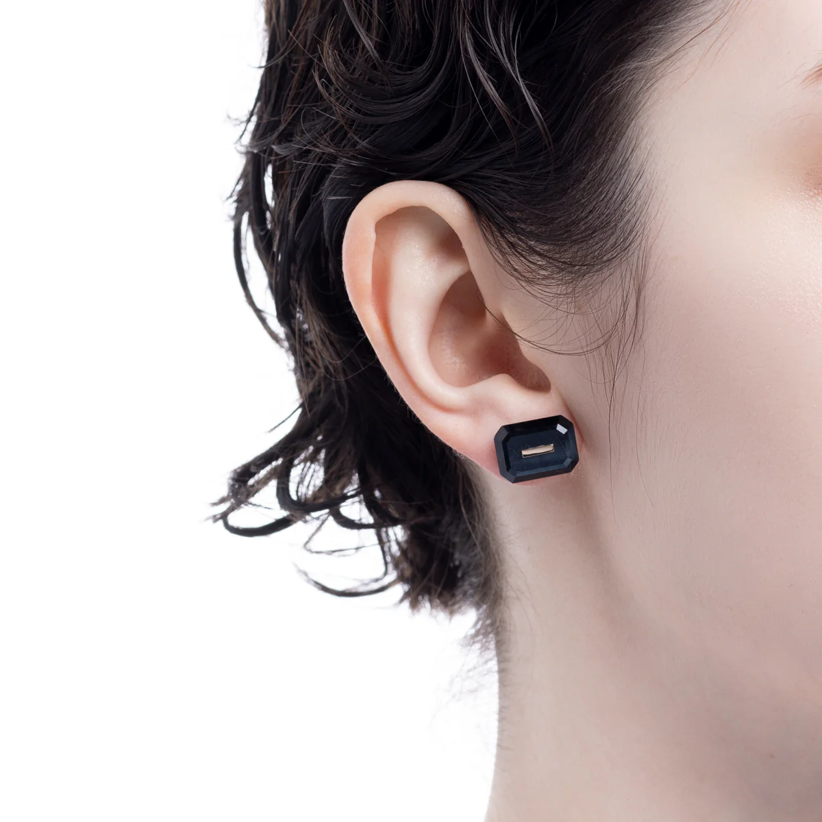 BIRD OF PARADISE Naked Rectangle Stone Stud Earring, Blue Tiger's eye - Image 4