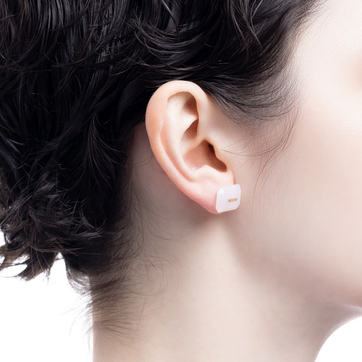 BIRD OF PARADISE Naked Rectangle Stone Stud Earring, White Chalcedony - Image 2