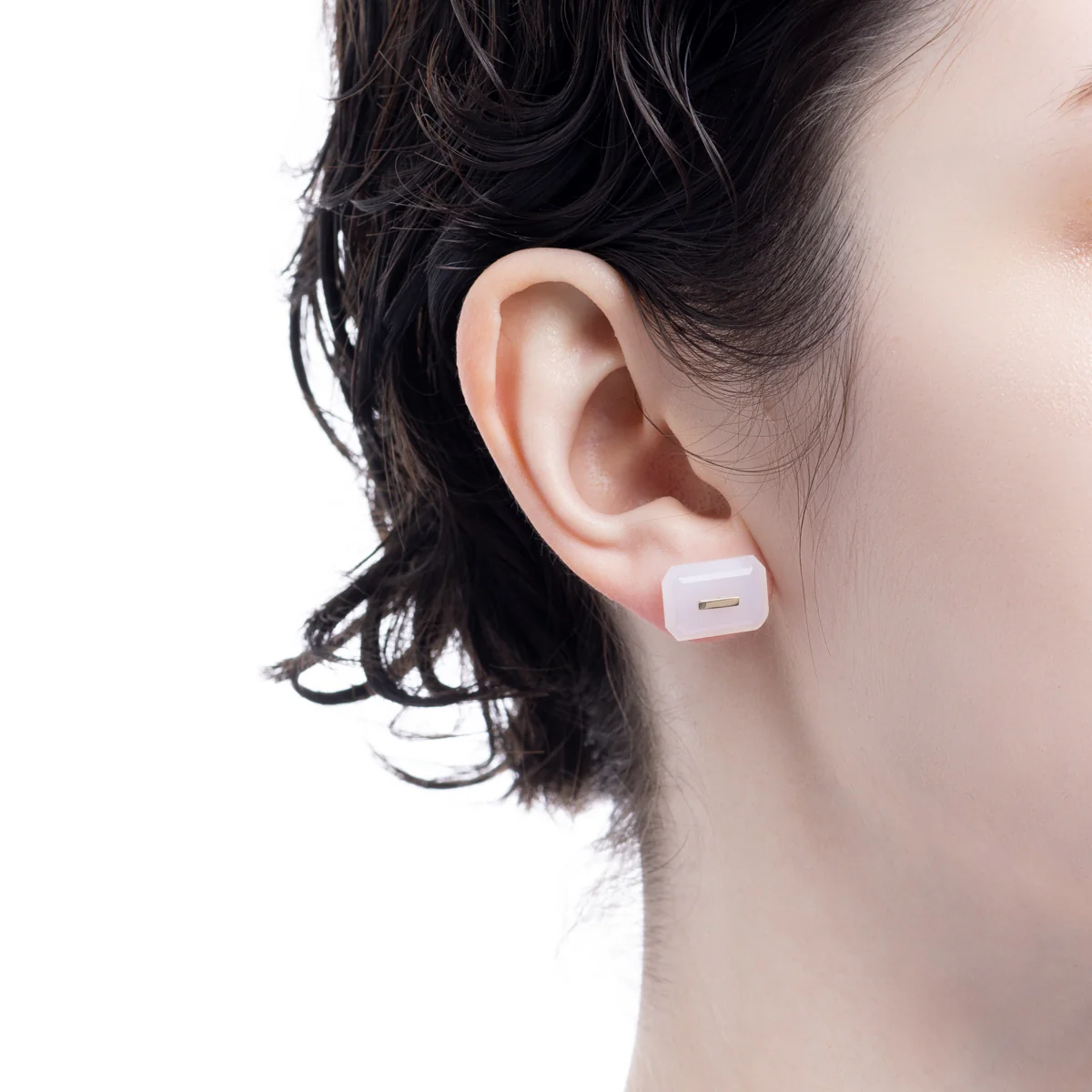BIRD OF PARADISE Naked Rectangle Stone Stud Earring, White Chalcedony - Image 4