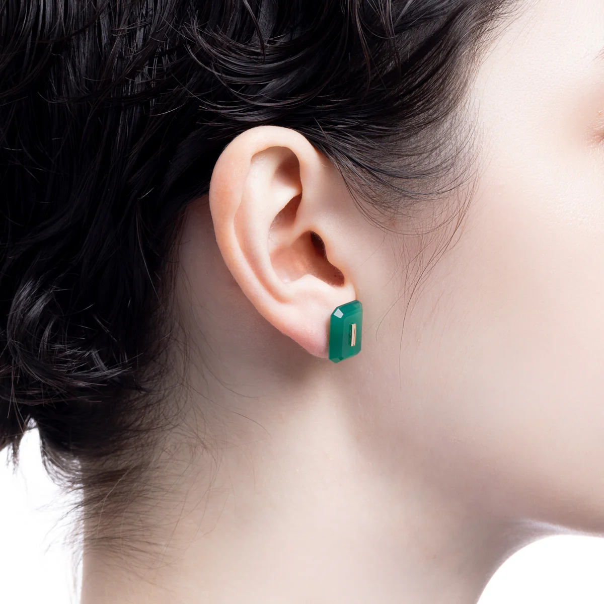 BIRD OF PARADISE Naked Rectangle Stone Stud Earring, Green Agate - Image 2