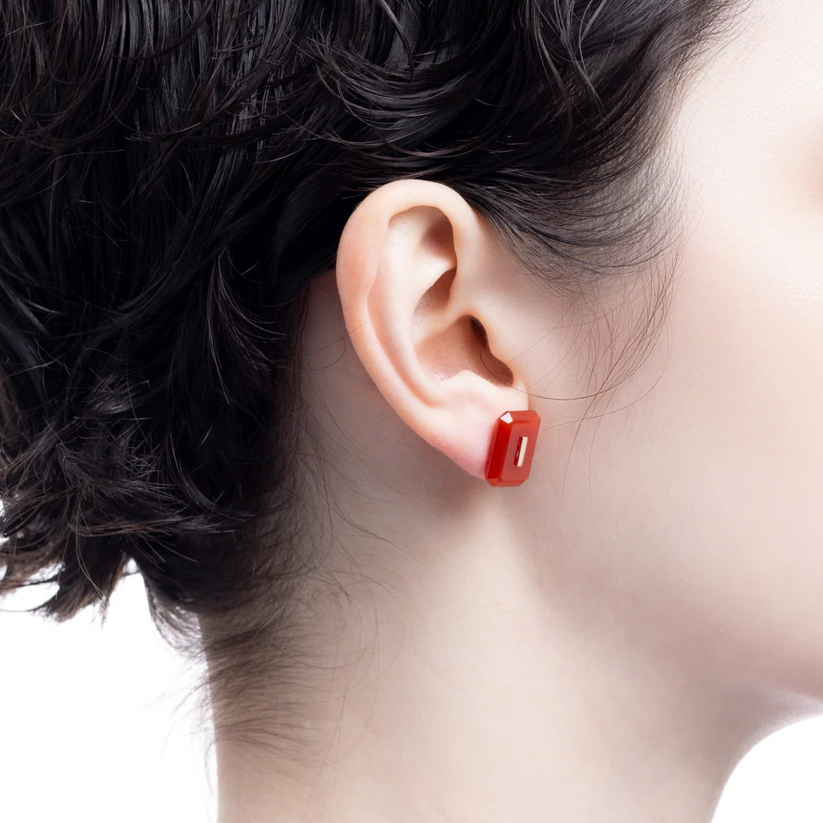 BIRD OF PARADISE Naked Rectangle Stone Stud Earring, Carnelian - Image 2