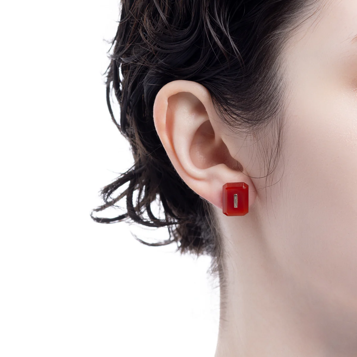 BIRD OF PARADISE Naked Rectangle Stone Stud Earring, Carnelian - Image 4