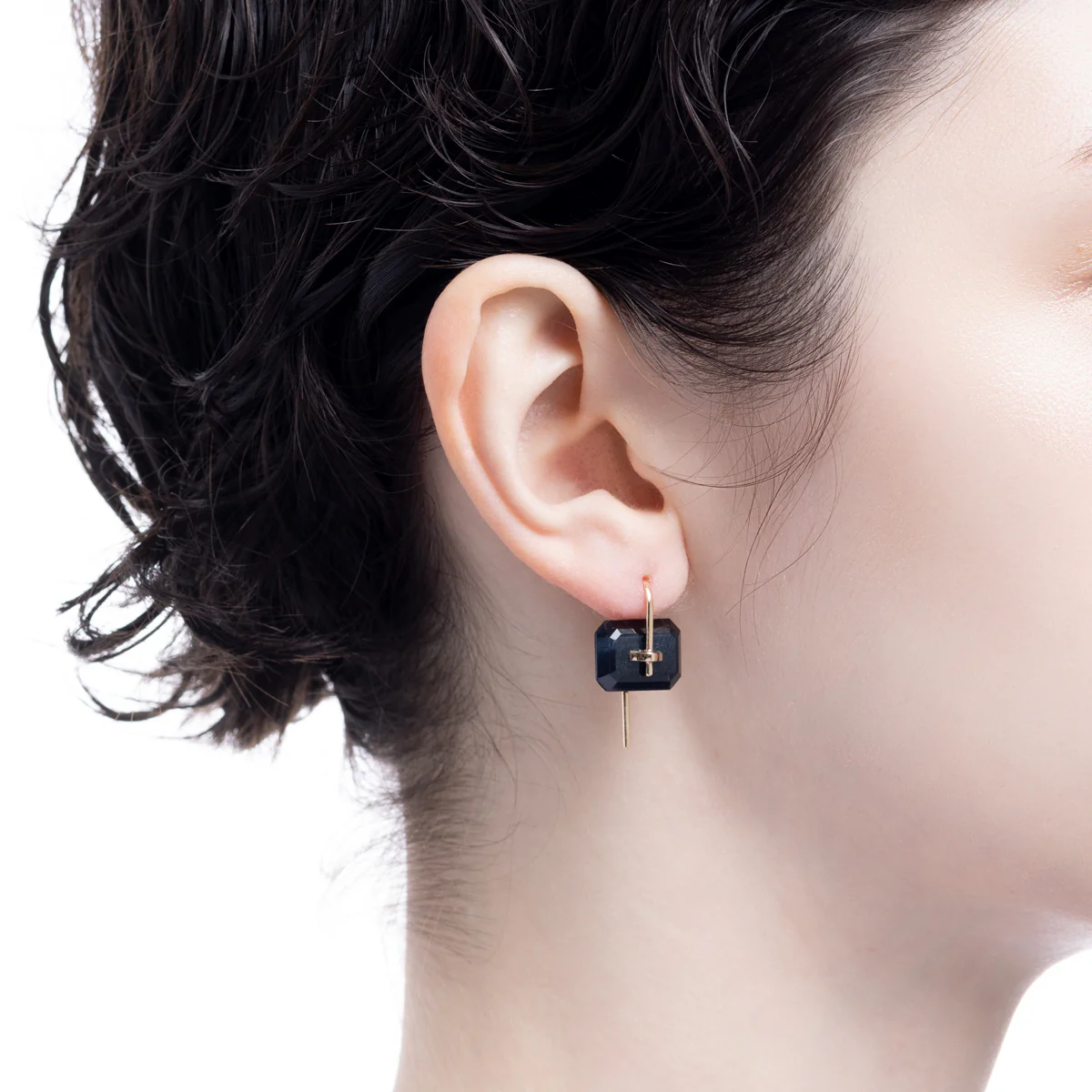 BIRD OF PARADISE Naked Rectangle Stone Hook Earring, Blue Tiger's eye - Image 2