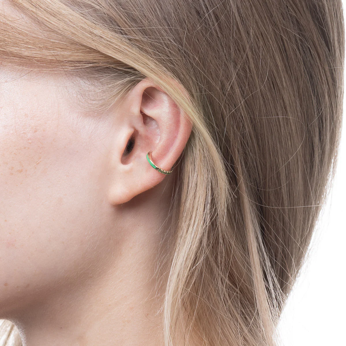 BIRD OF PARADISE Green Garnet Ear Cuff in Chameleon Green - Image 3