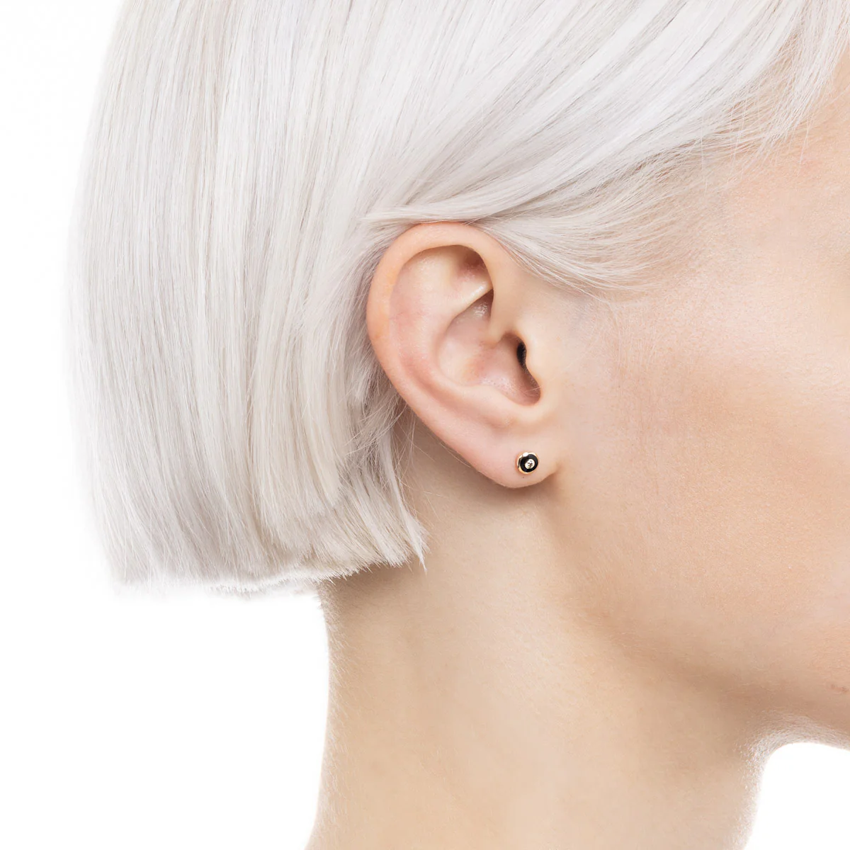 BIRD OF PARADISE Enamel Diamond Bird's Eye Stud Earring in Jet Black - Image 2