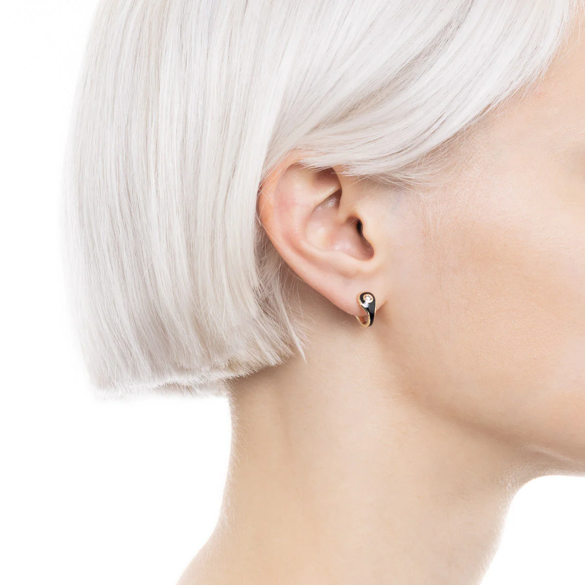 BIRD OF PARADISE Enamel Diamond Hoop Earring in Jet Black - Image 2
