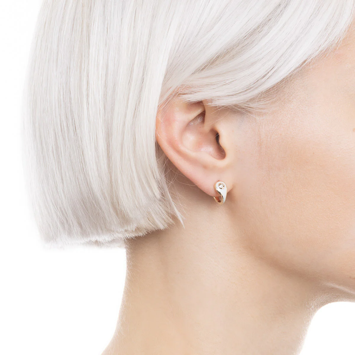 BIRD OF PARADISE Enamel Diamond Hoop Earring in Ivory White - Image 2