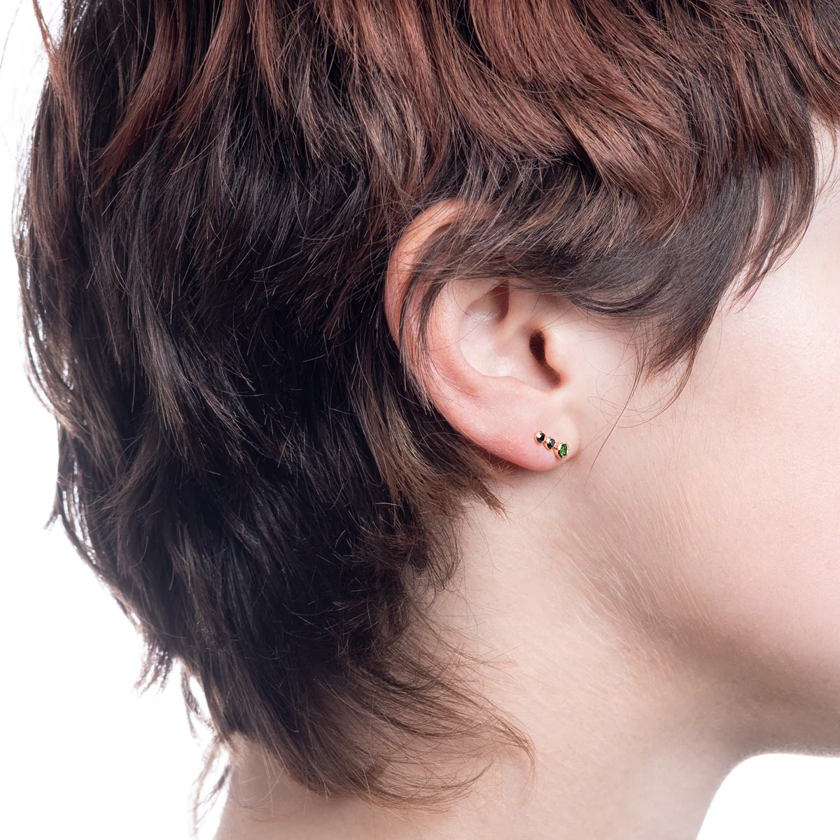 DROSERA  Green Garnet and Black Diamond Stud Earring - Image 2