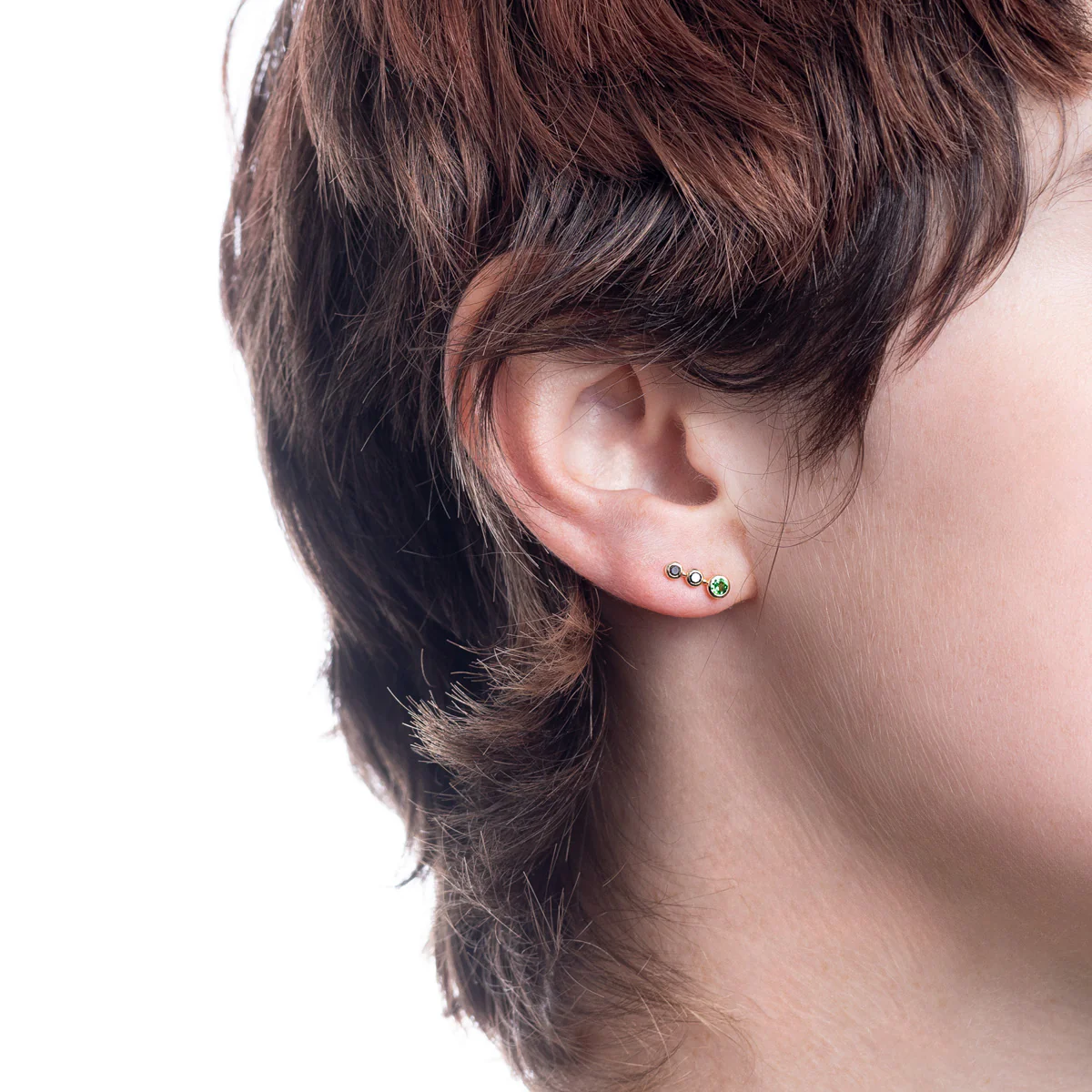 DROSERA  Green Garnet and Black Diamond Stud Earring - Image 4