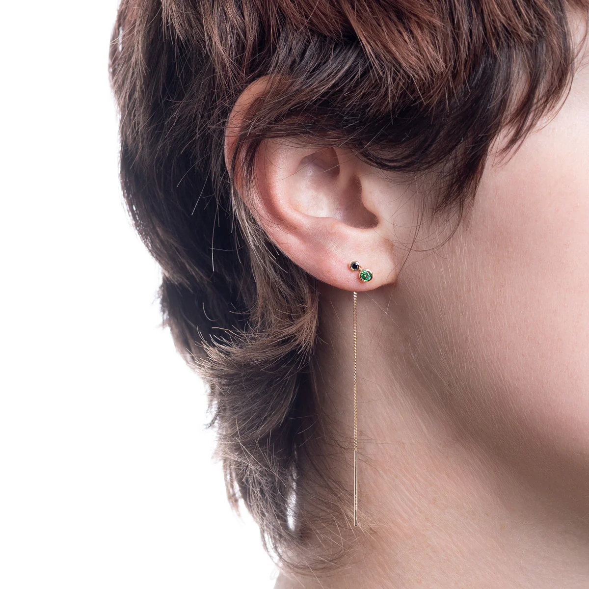 DROSERAGreen Garnet and Black Diamond Chain Earring - Image 4