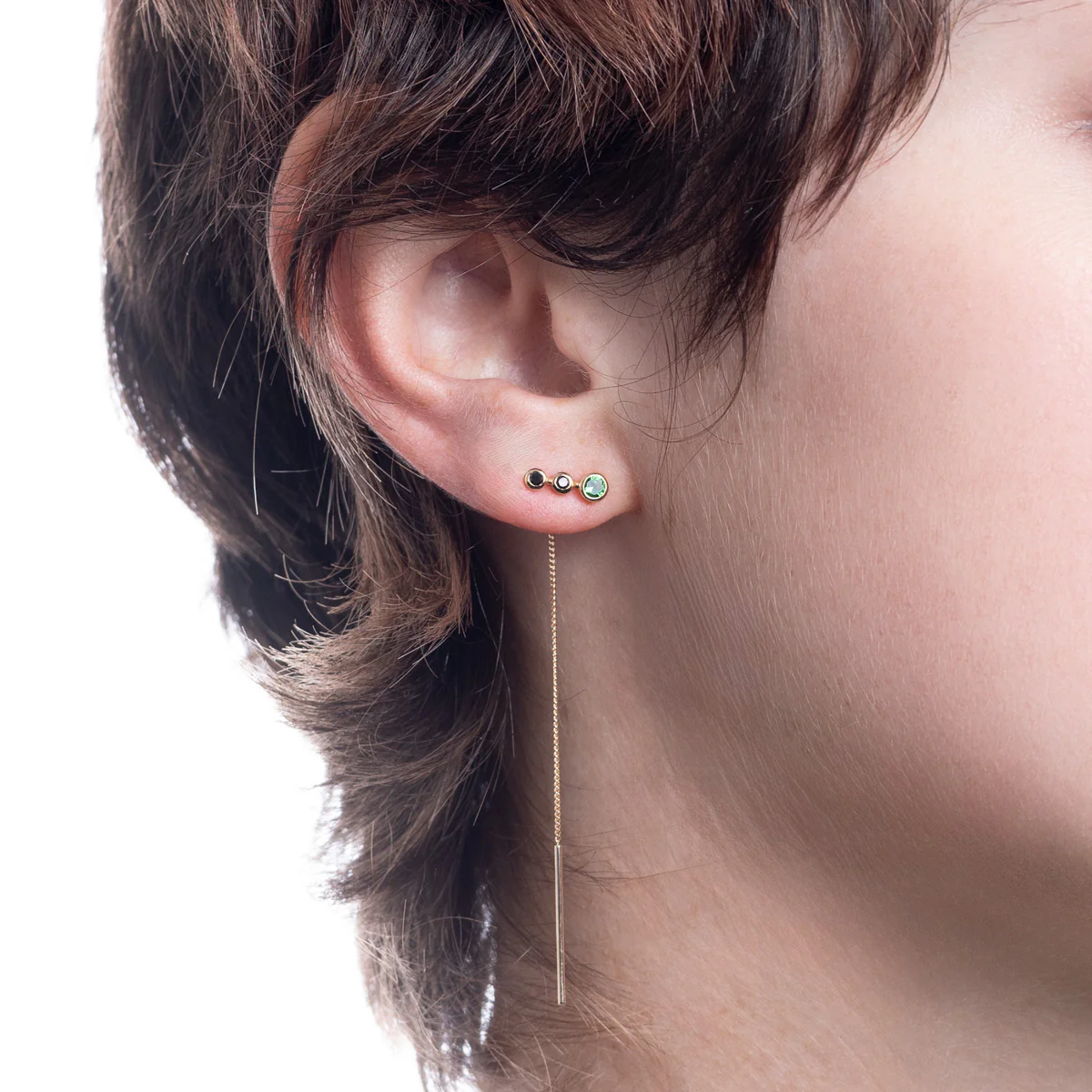 DROSERA  Green Garnet and Black Diamond Chain Earring - Image 4