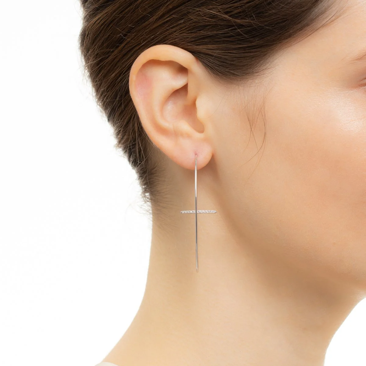 GOSSAMER Diamond Bar Floating Oval Earring Large size - Image 5