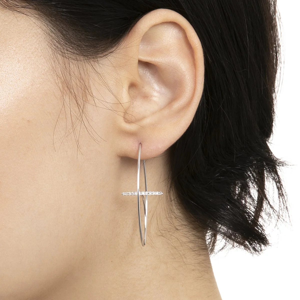 GOSSAMER Diamond Bar Floating Oval Earring Medium size - Image 2