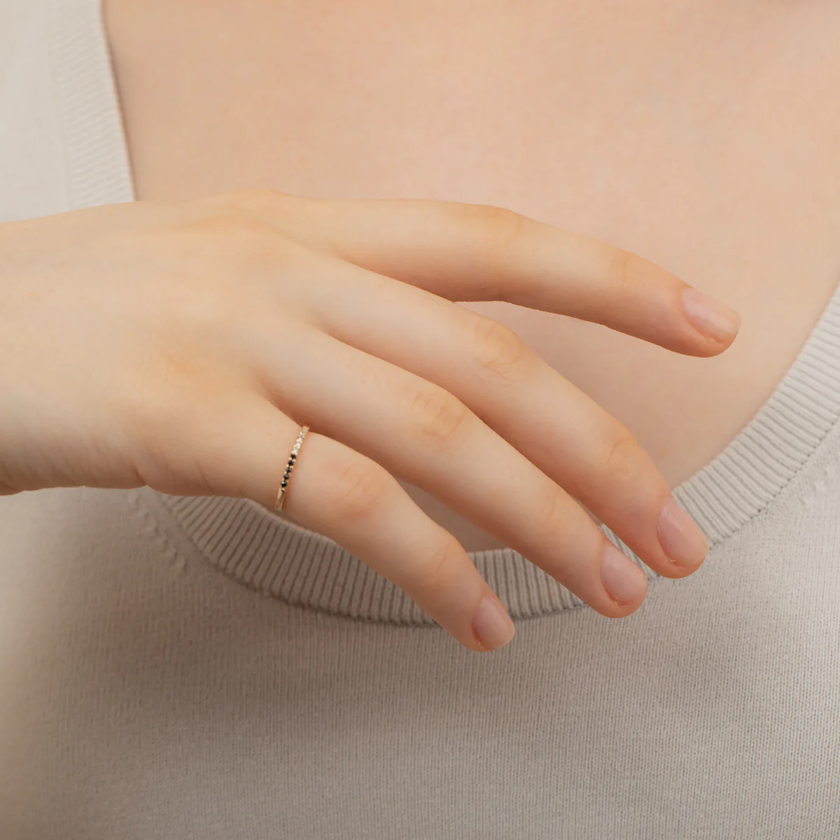 GOSSAMER Black and White Diamond Pinky Ring - Image 2