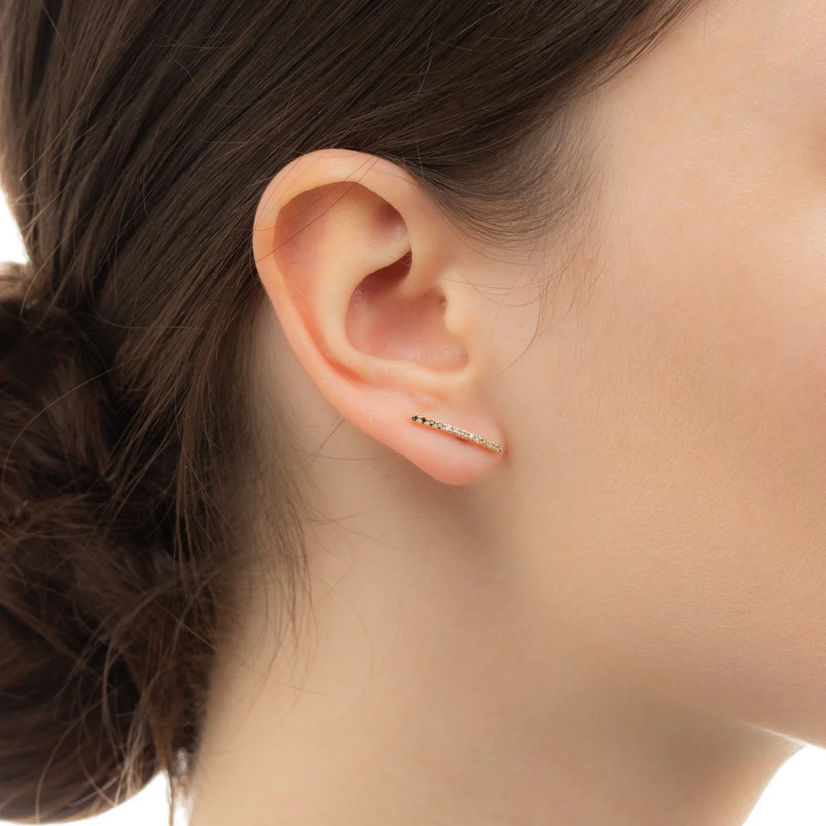 GOSSAMER Black and White Diamond Short Bar Earring - Image 5