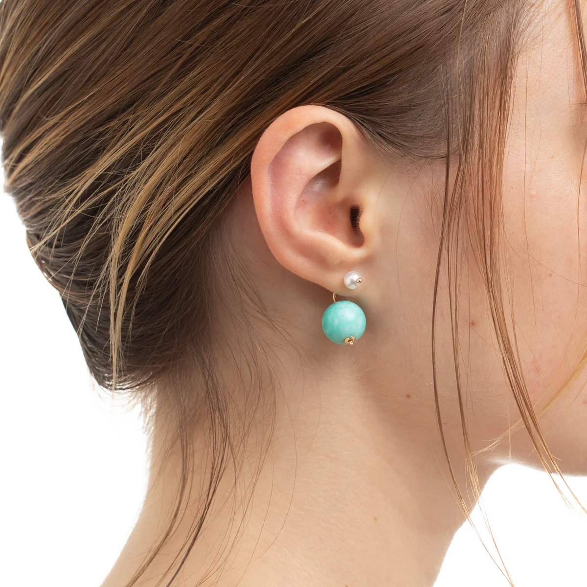BUMBLE BEE Pearl Earring w/ Amazonite Backing - Image 2