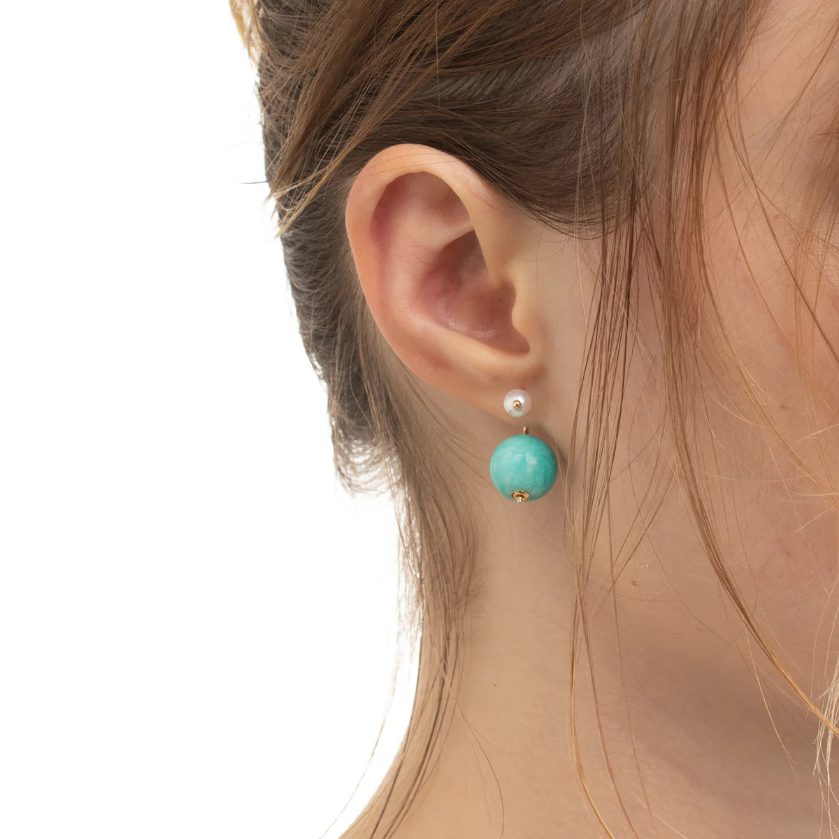 BUMBLE BEE Pearl Earring w/ Amazonite Backing - Image 5