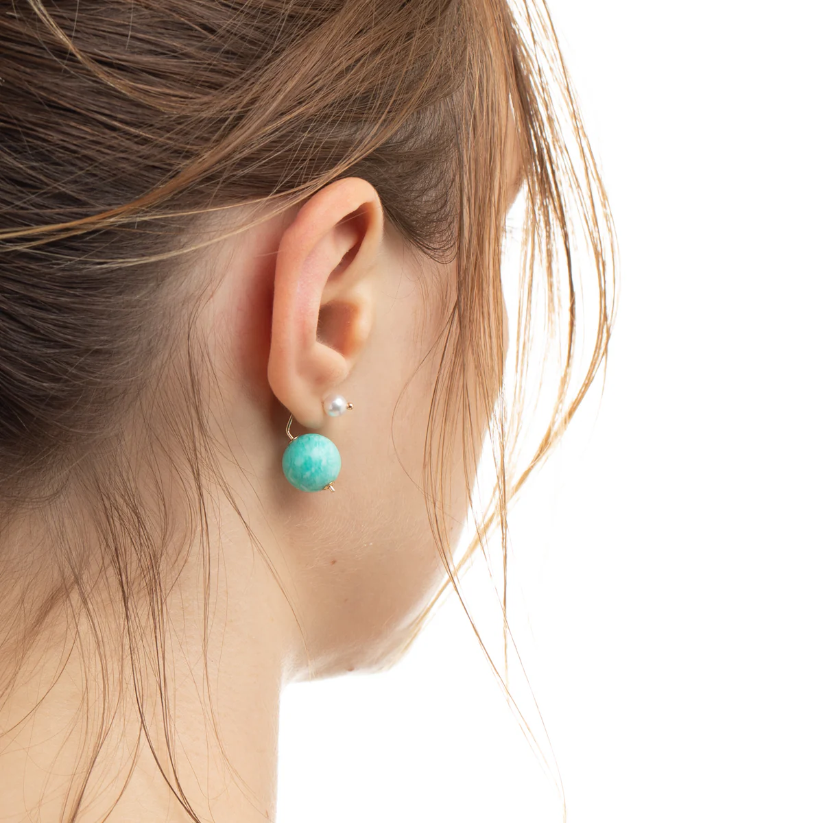 BUMBLE BEE Pearl Earring w/ Amazonite Backing - Image 6