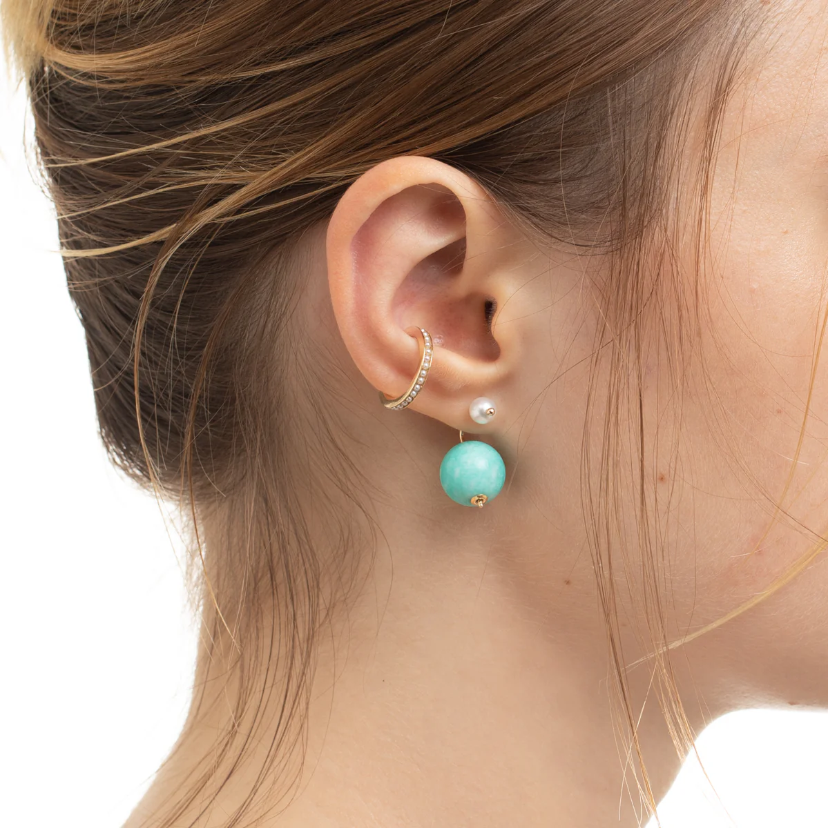 BUMBLE BEE Pearl Earring w/ Amazonite Backing - Image 7