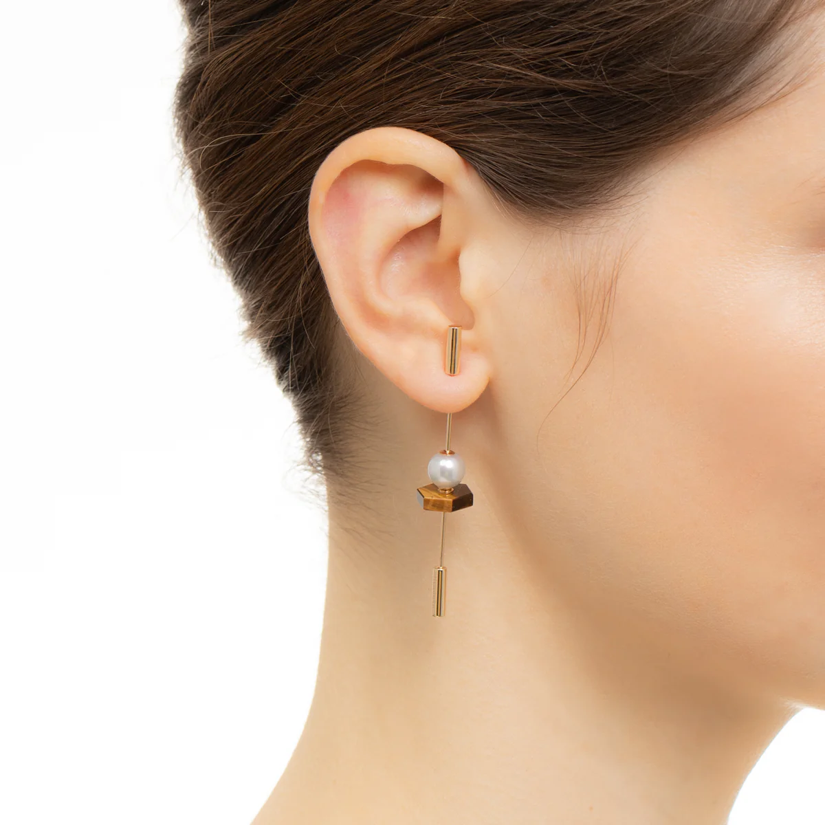 SPEAR Earring, Akoya Pearl & Tiger's Eye - Image 2
