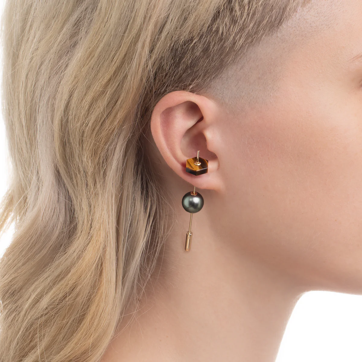 SPEAR Earring, Akoya Pearl & Tiger's Eye - Image 5