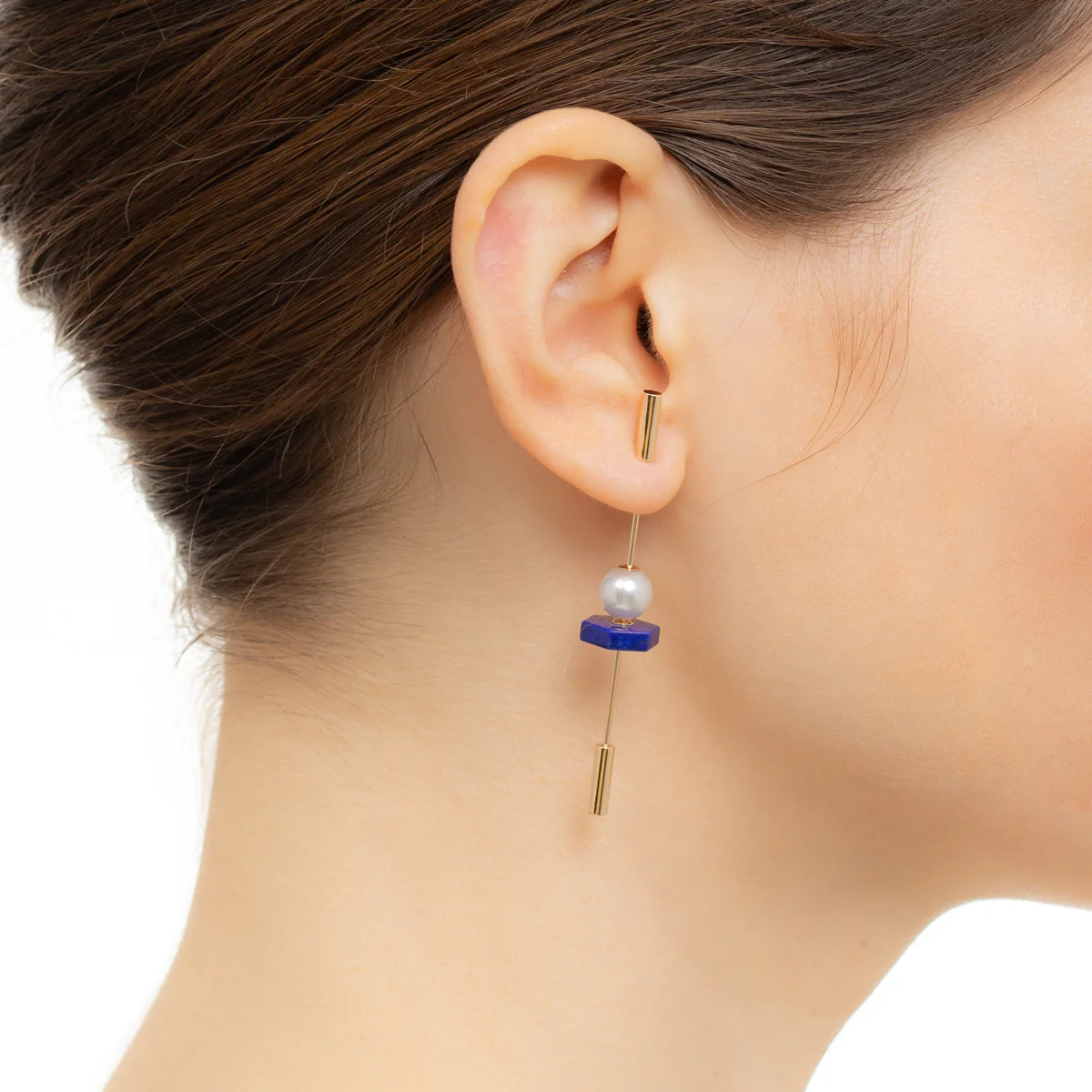 SPEAR Earring, Akoya Pearl & Lapis Lazuli - Image 2