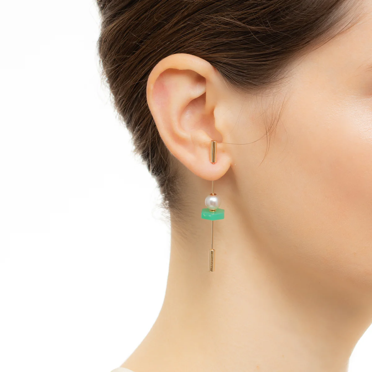 SPEAR Earring, Akoya Pearl & Chrysoprase - Image 2